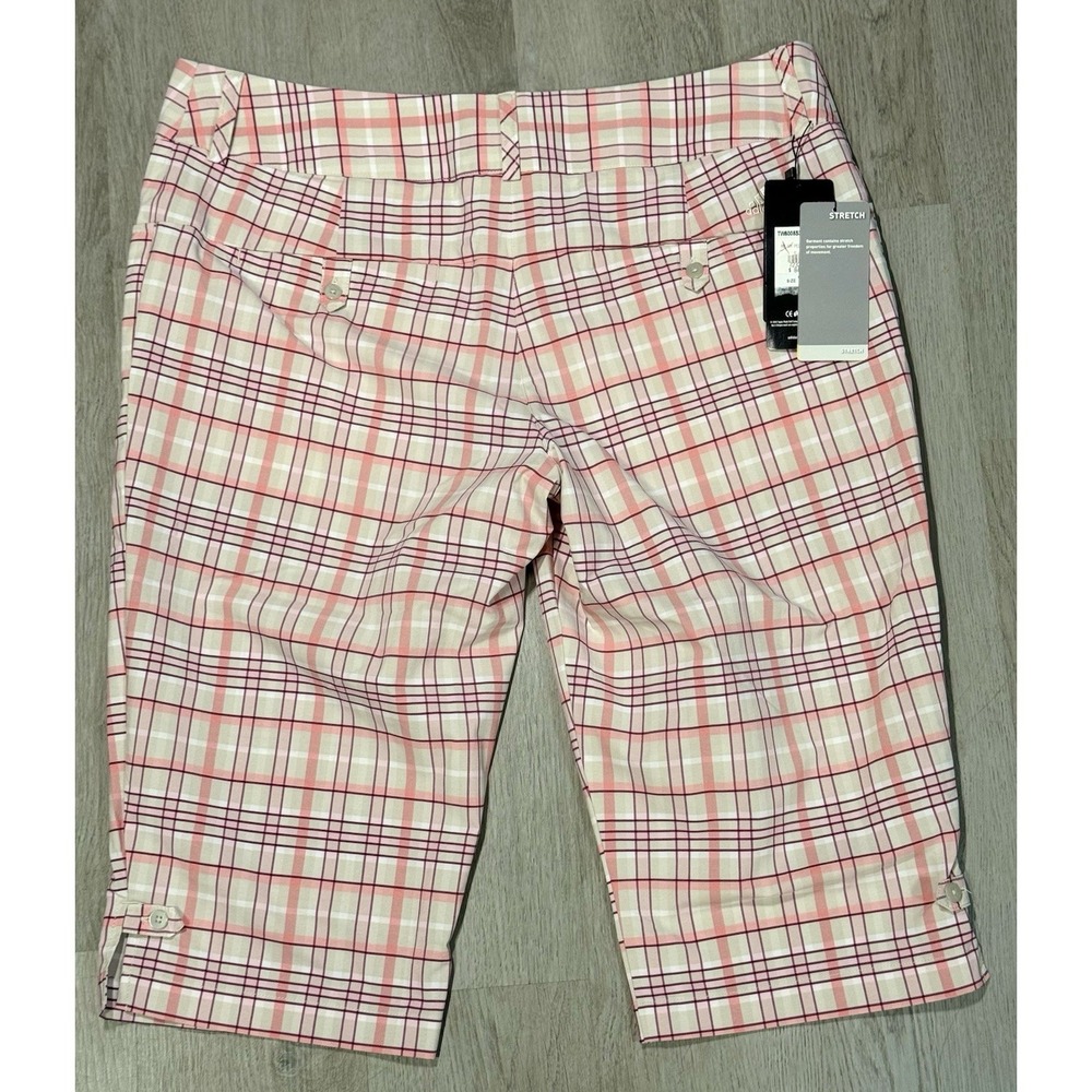 Adidas Pedal Pusher Bermuda Shorts Women's 14 Climalite Stretch Pink Plaid NWT - Picture 13 of 14
